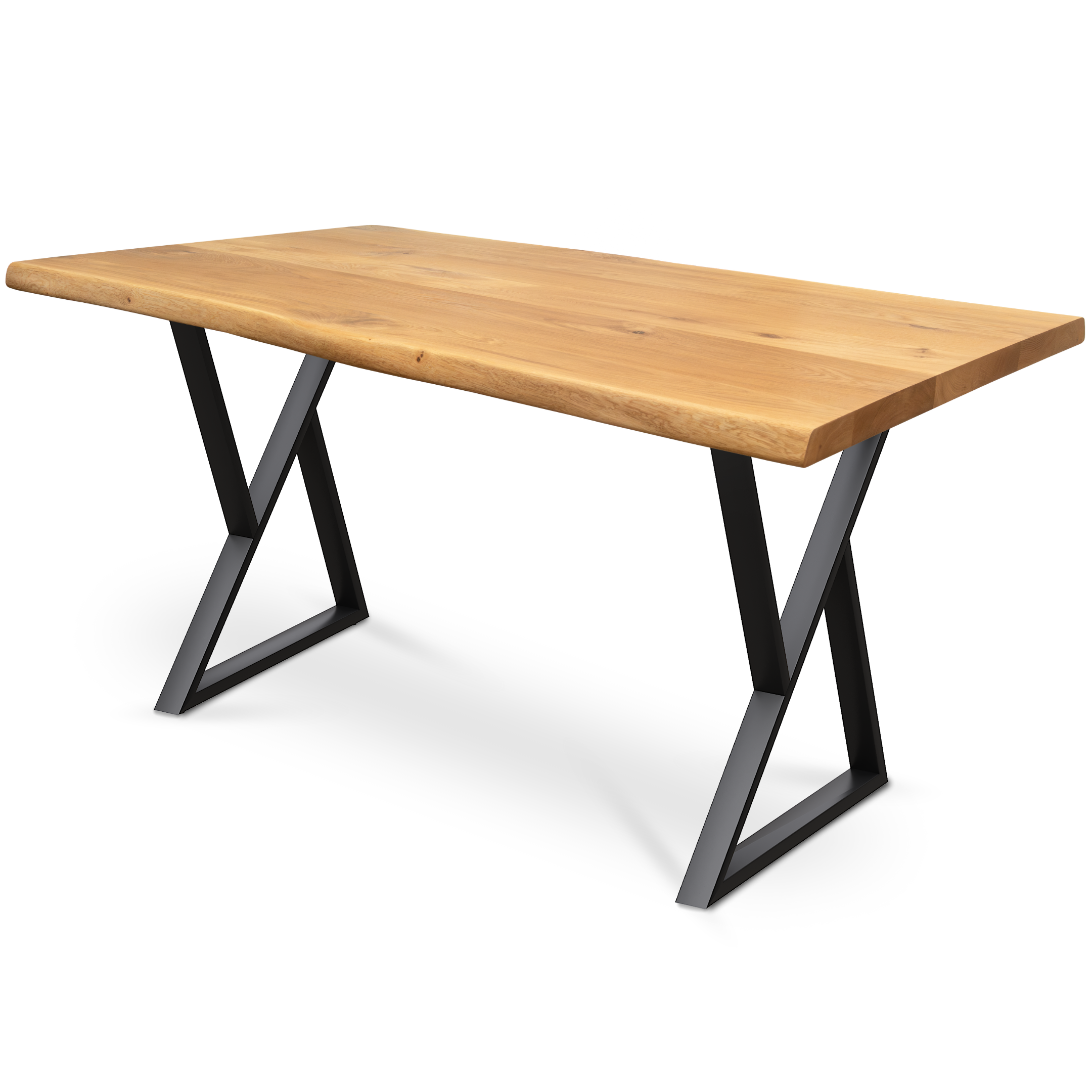 Kleiner Massivholztisch mit Baumkante 140cm x 80cm Doppel-Dreieck Gestell