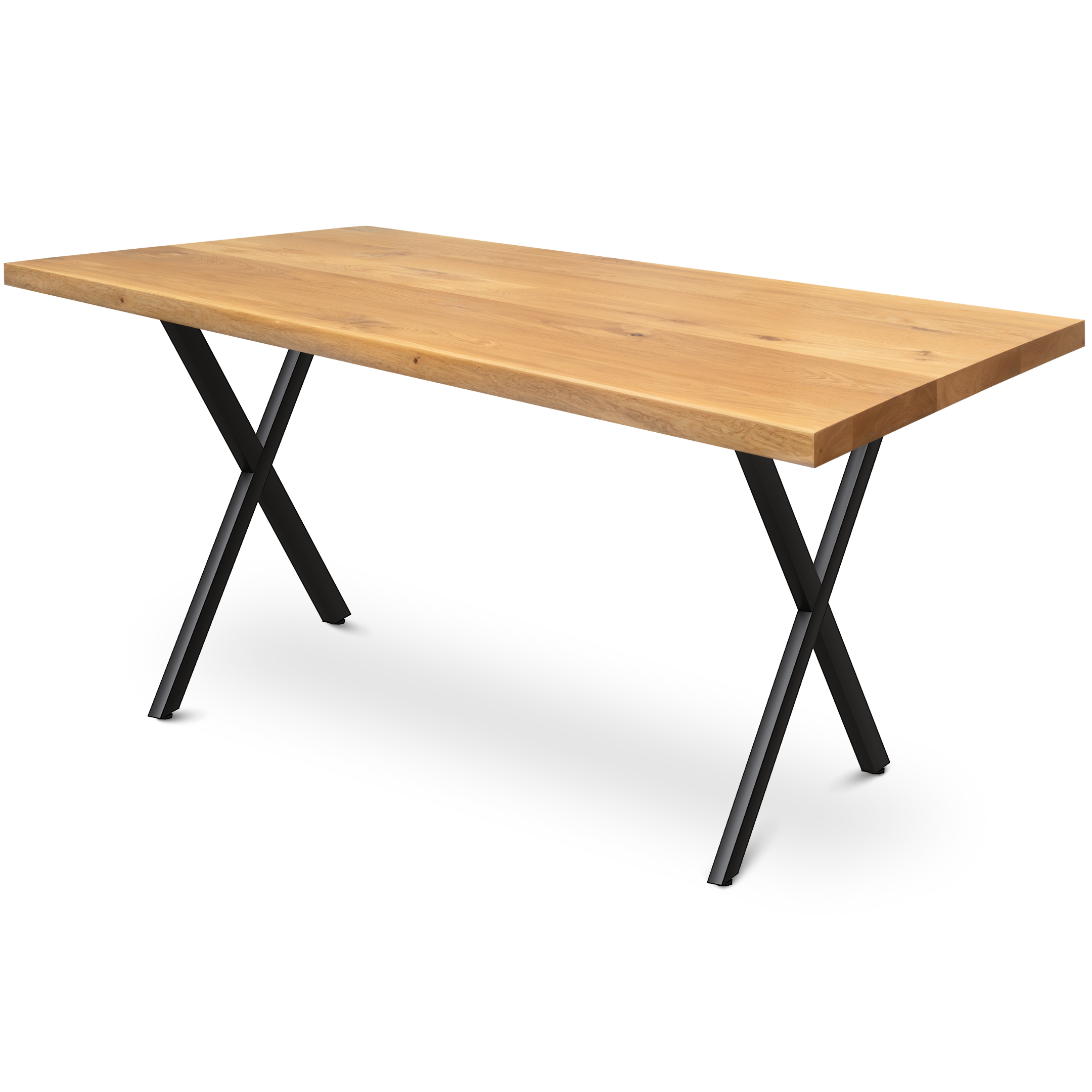 Kleiner Massivholztisch ohne Baumkante 140cm x 80cm X-Struktur Gestell