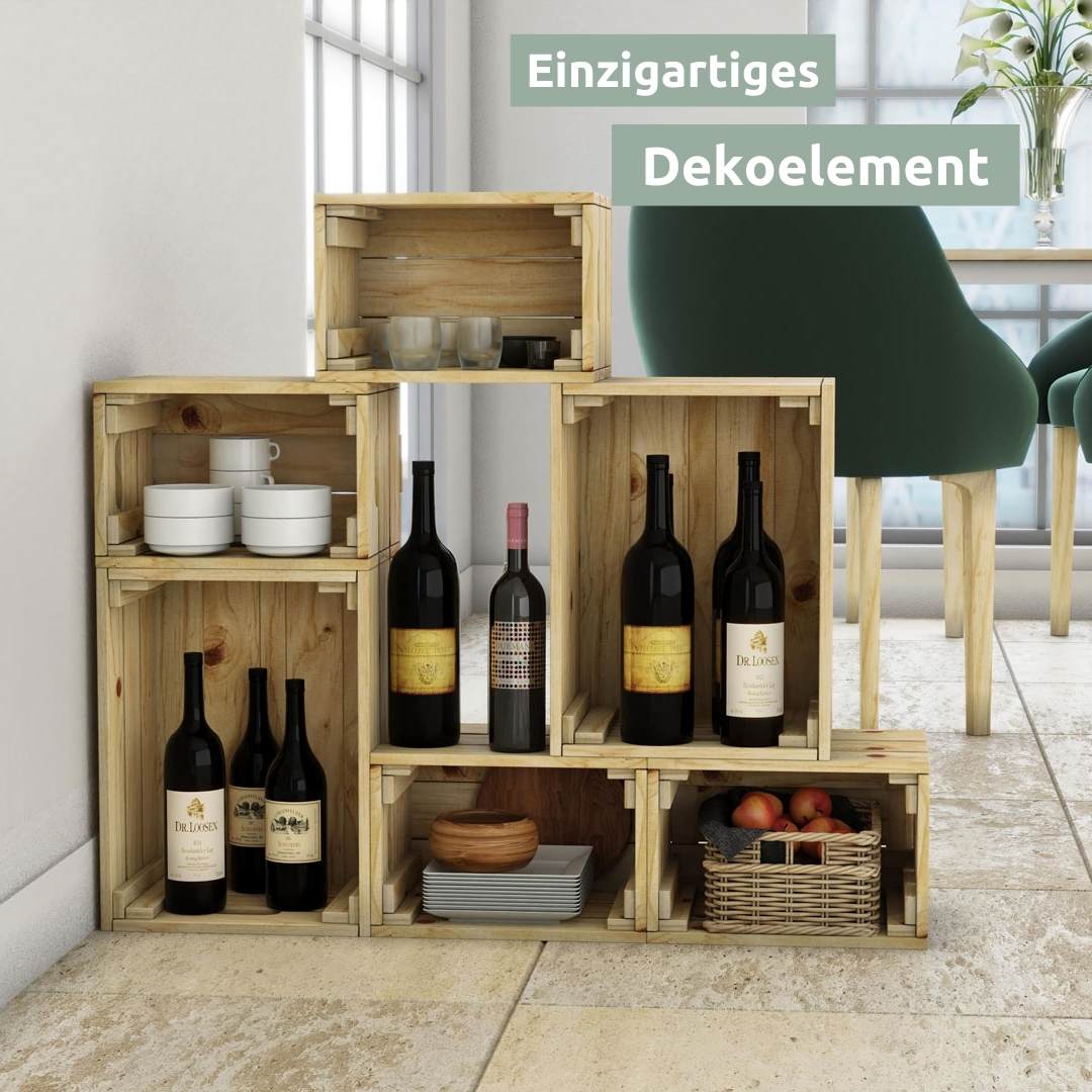 6 tlg. Set Holzkiste | Weinkiste zum Dekorieren von holz4home®