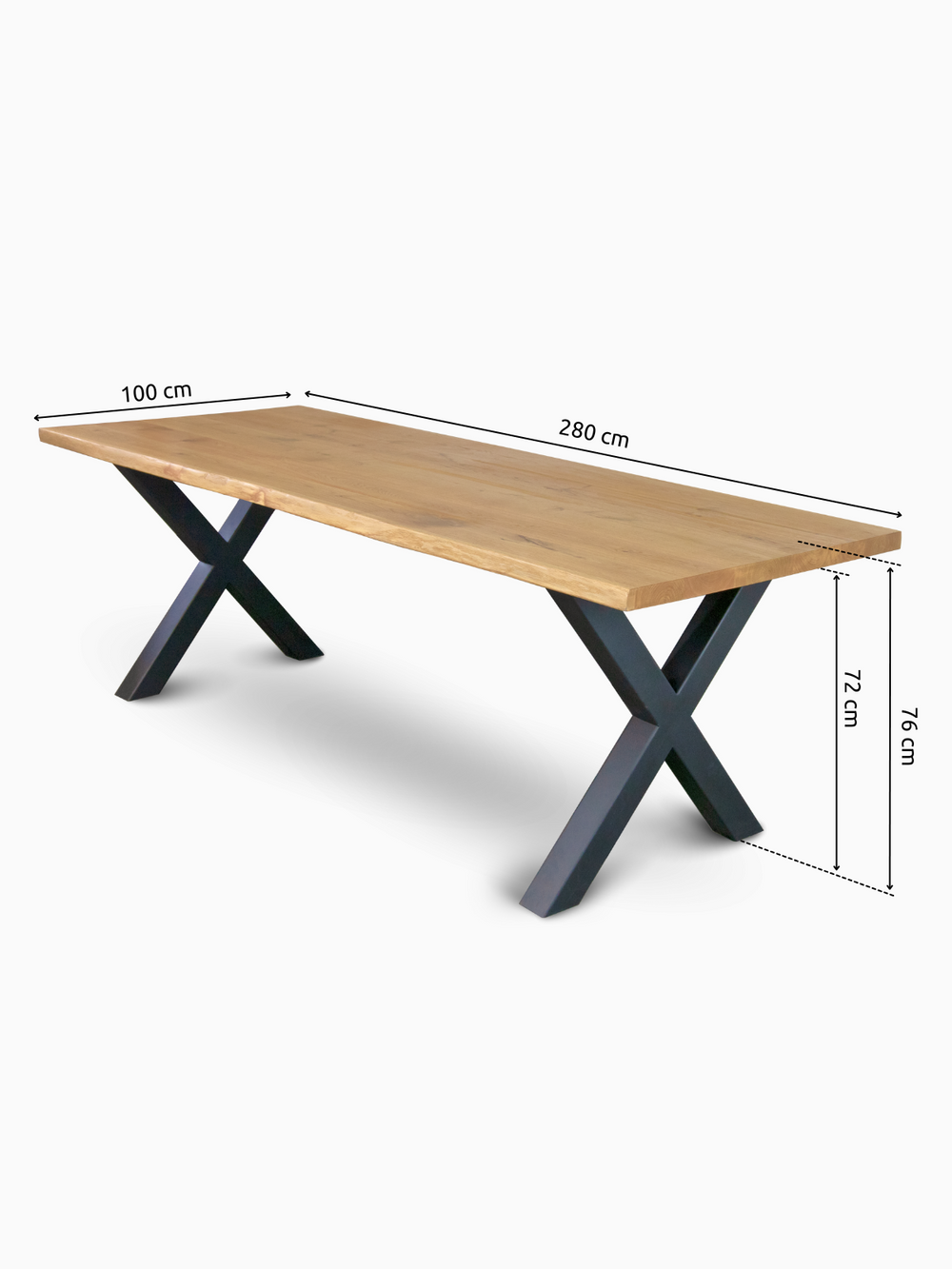Massivholztisch mit Baumkante 280cm x 100 cm