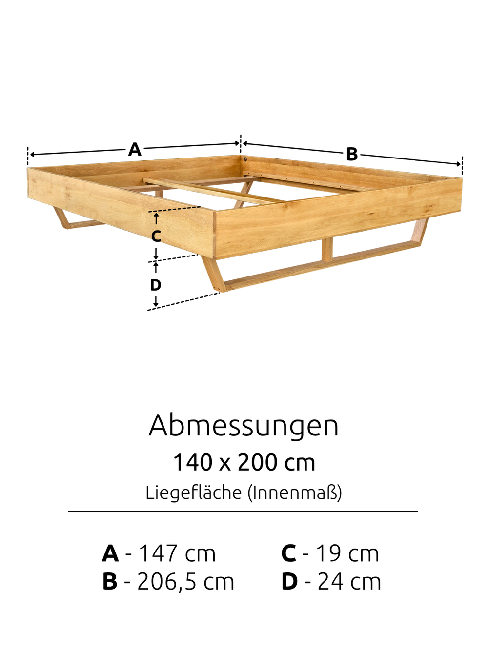 Massivholzbett ohne Kopfteil 140x200cm