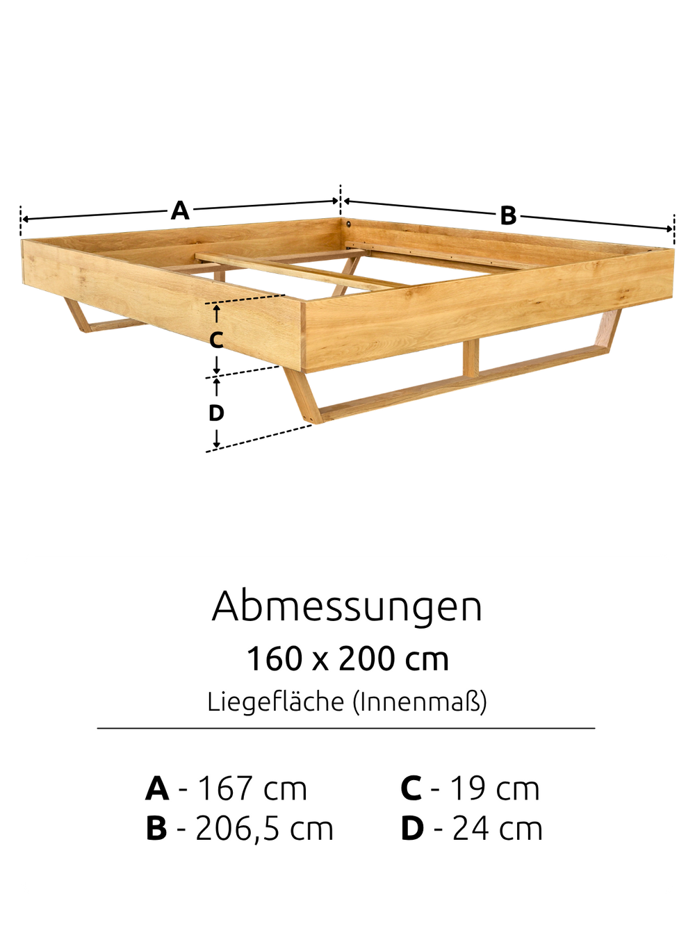 Massivholzbett ohne Kopfteil 160x200cm