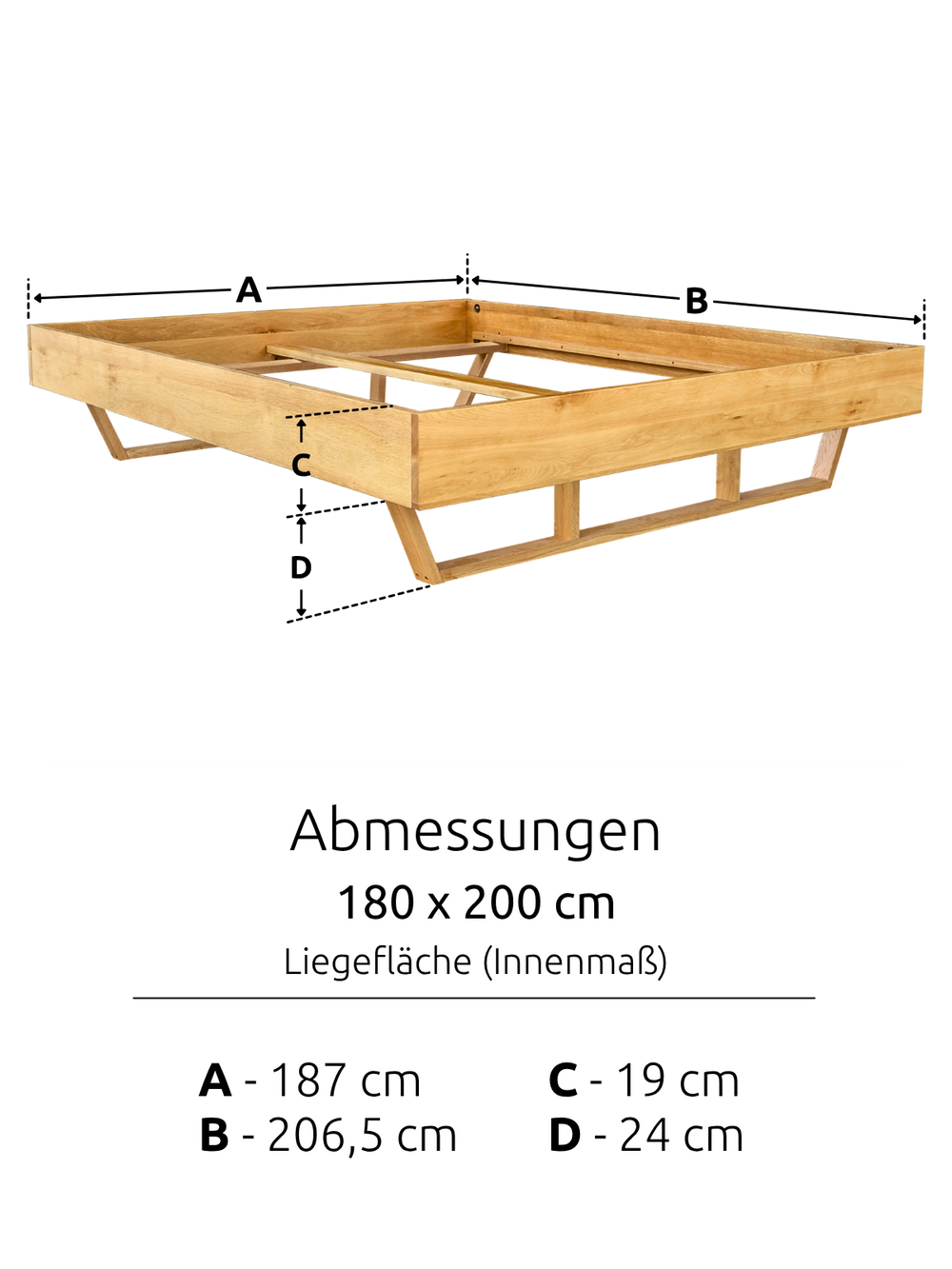 Massivholzbett ohne Kopfteil 180x200cm