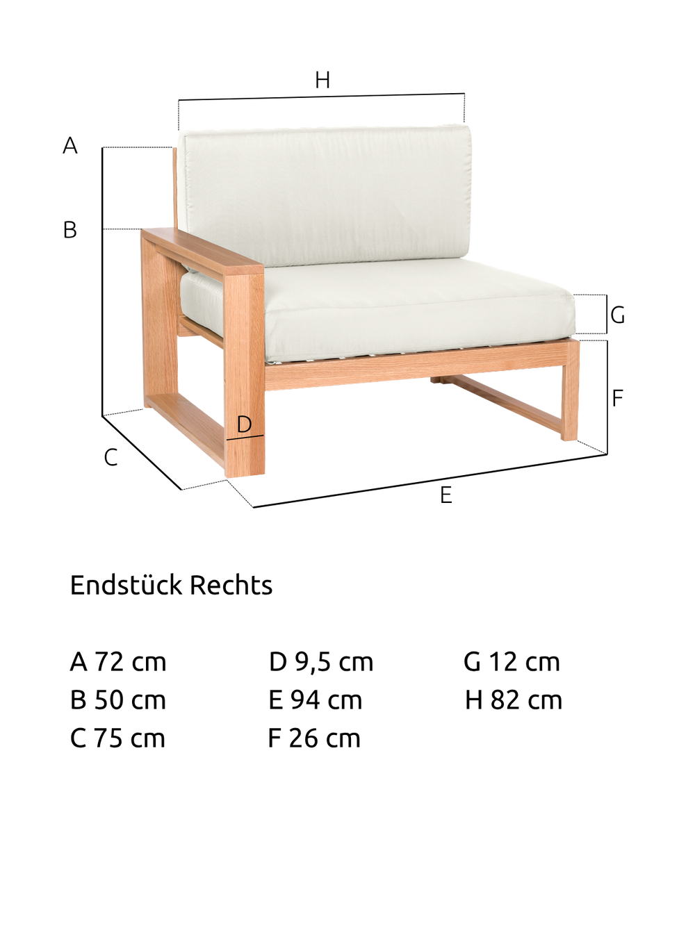 Gartenlounge  Endstück Rechts - Weiß