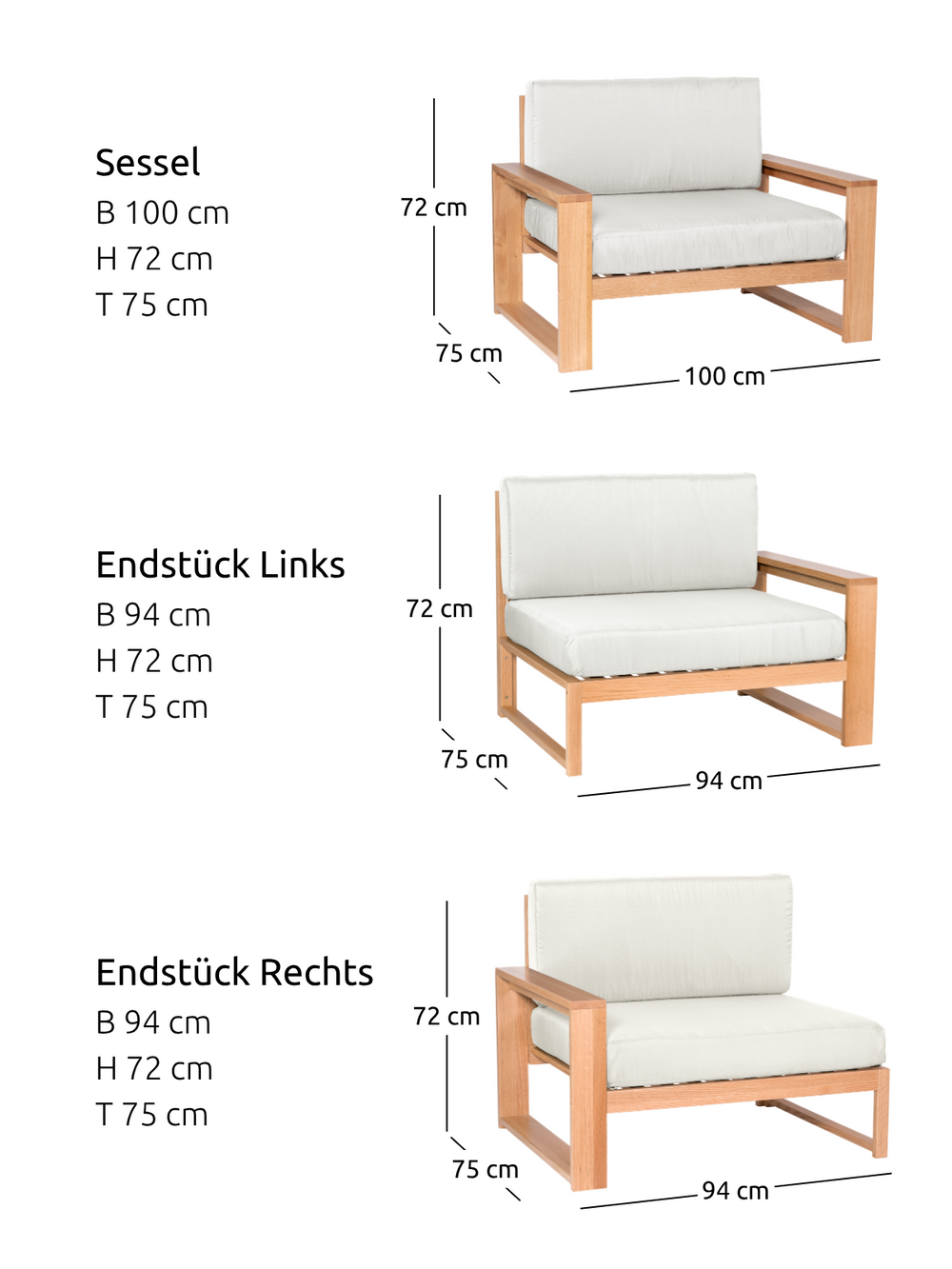 Gartenlounge Eiche L - Weiß