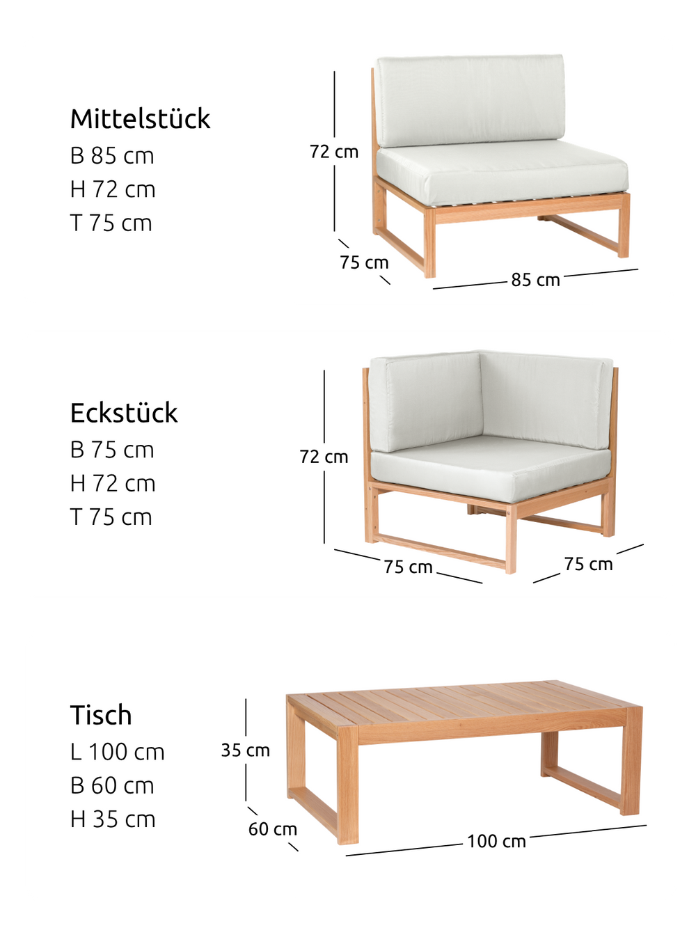 Gartenlounge Eiche L - Weiß