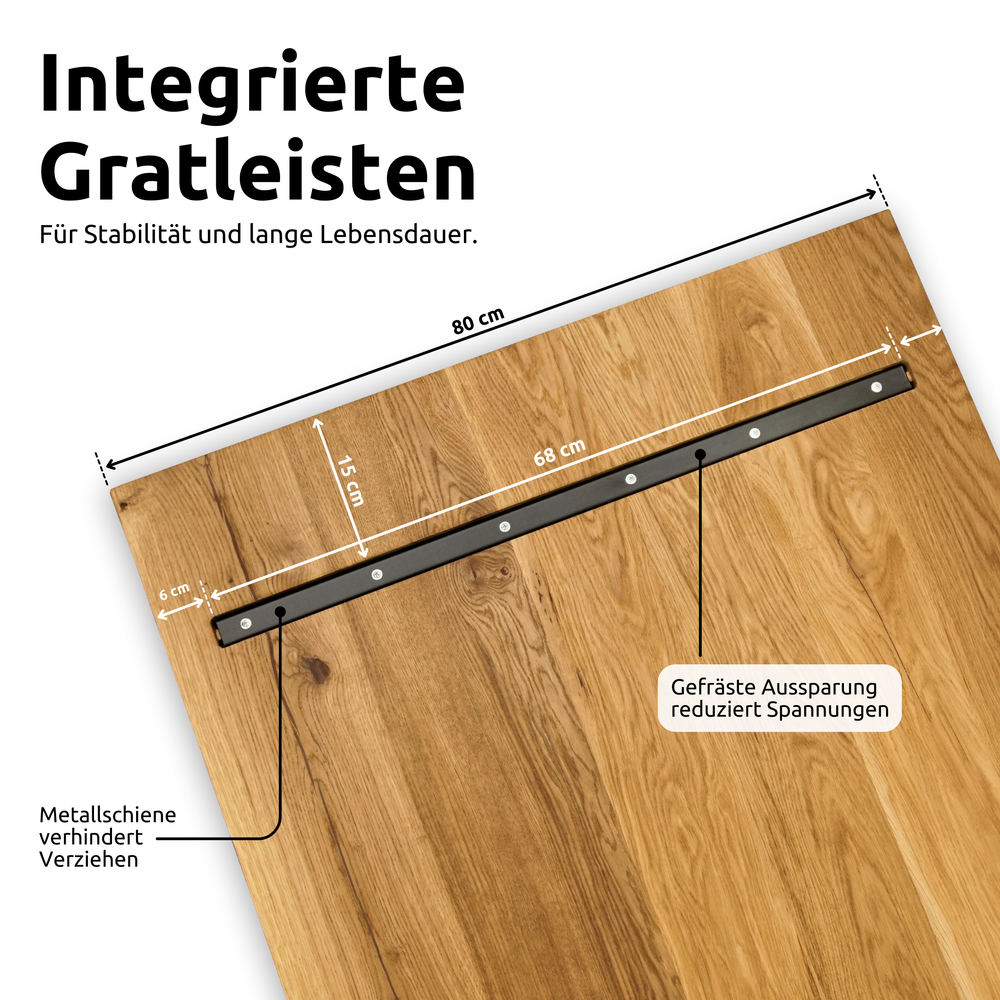 Kleiner Massivholztisch mit Baumkante 140cm  x 80cm Trapez Gestell