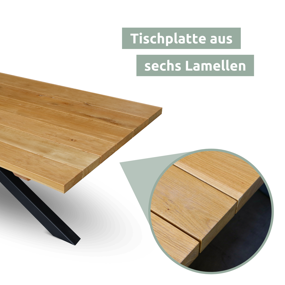 Eichentischplatte aus Lamellen für den Aussenbereich