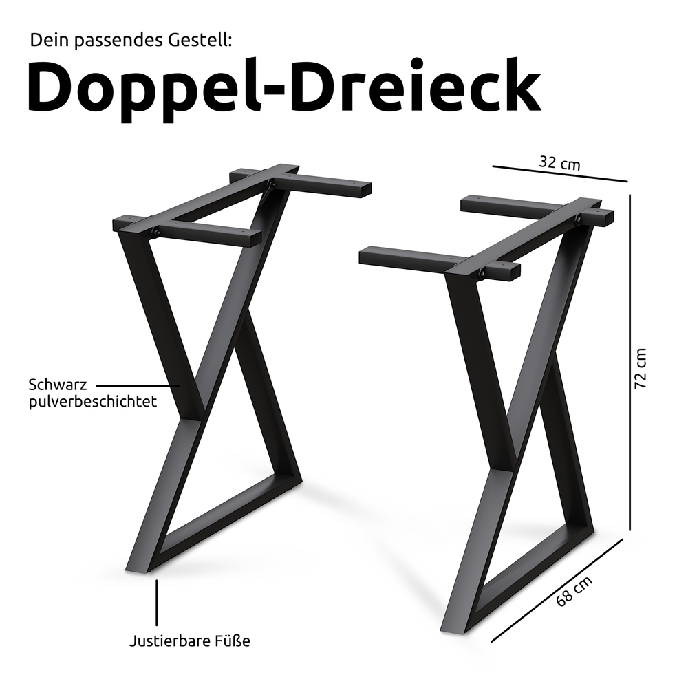 Kleiner Massivholztisch ohne Baumkante 140cm  x 80cm Doppel-Dreieck Gestell