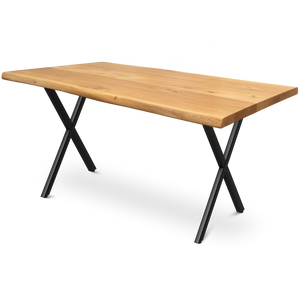 Kleiner Massivholztisch mit Baumkante 140cm  x 80cm X-Struktur Gestell