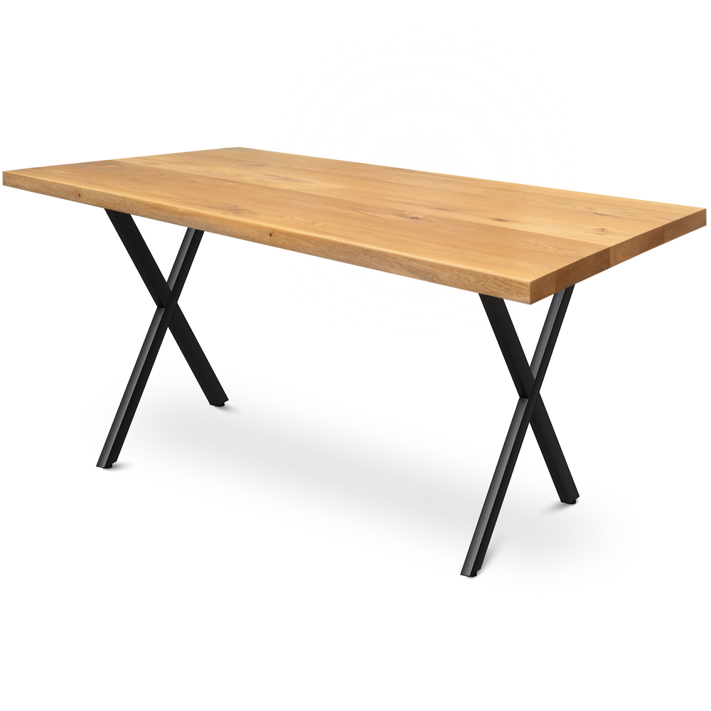 Kleiner Massivholztisch ohne Baumkante 140cm  x 80cm X-Struktur Gestell