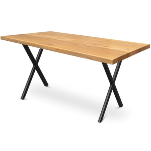 Kleiner Massivholztisch ohne Baumkante 140cm  x 80cm X-Struktur Gestell
