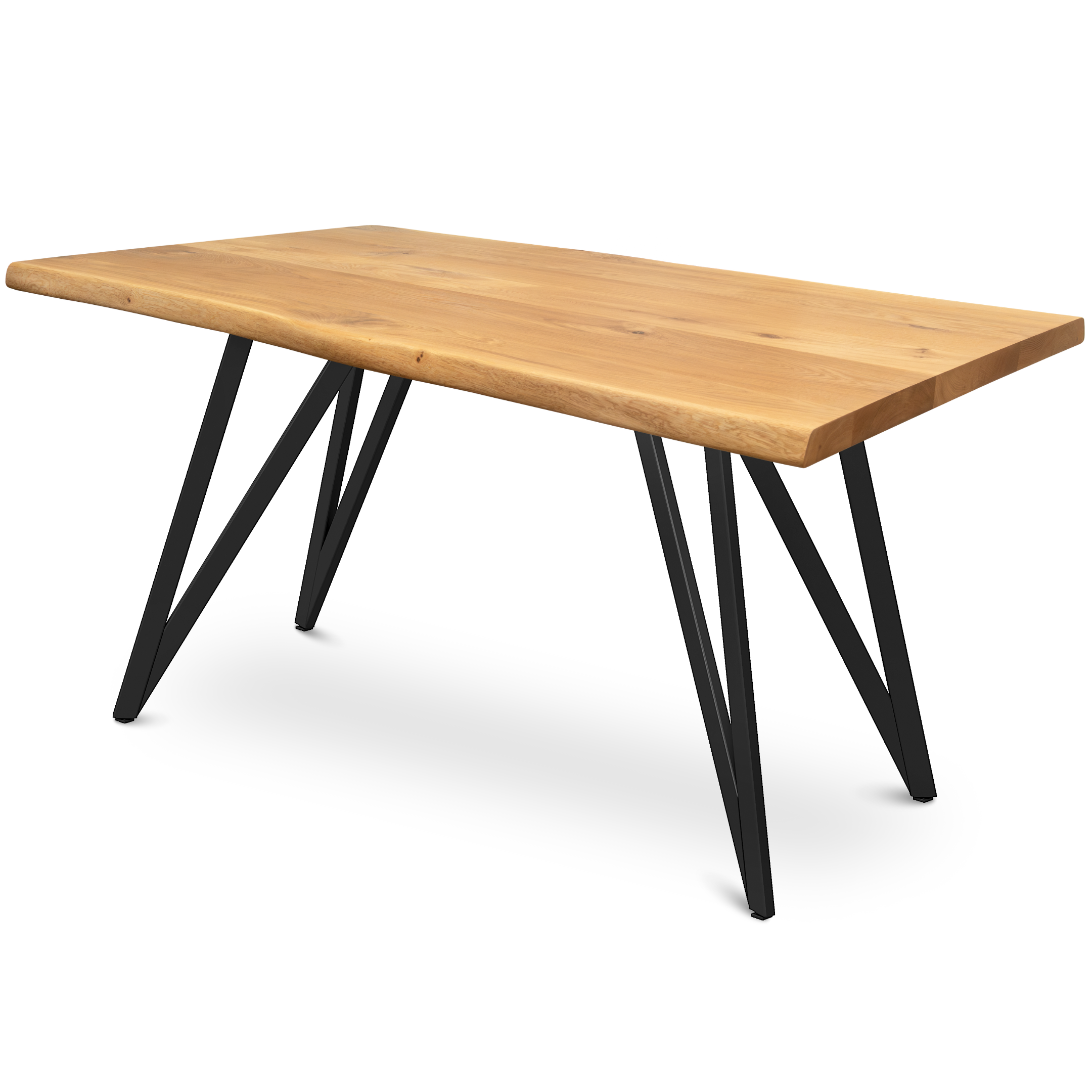Kleiner Massivholztisch mit Baumkante 160cm  x 80cm Dreieck Gestell