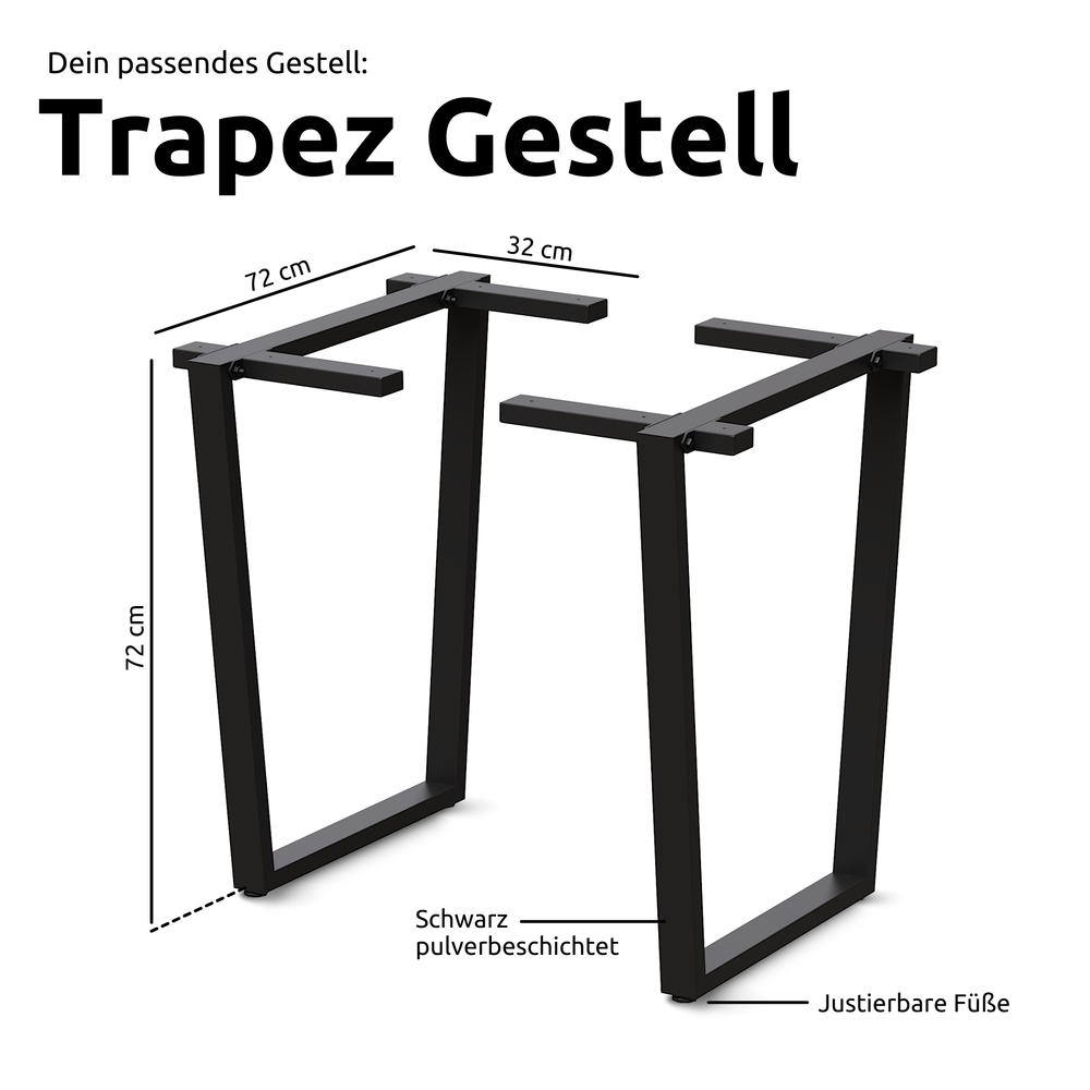 Kleiner Massivholztisch mit Baumkante 140cm  x 80cm Trapez Gestell