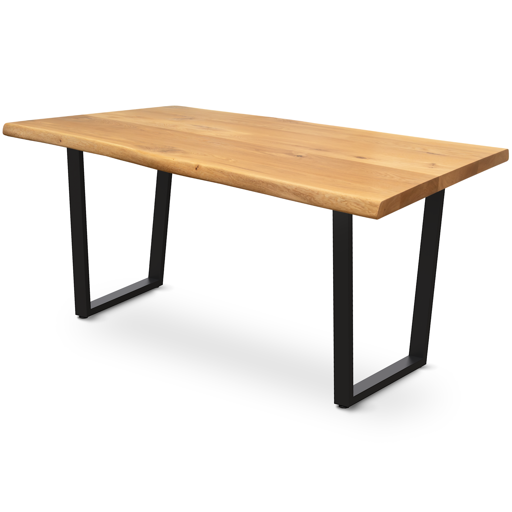 Kleiner Massivholztisch mit Baumkante 140cm  x 80cm Trapez Gestell