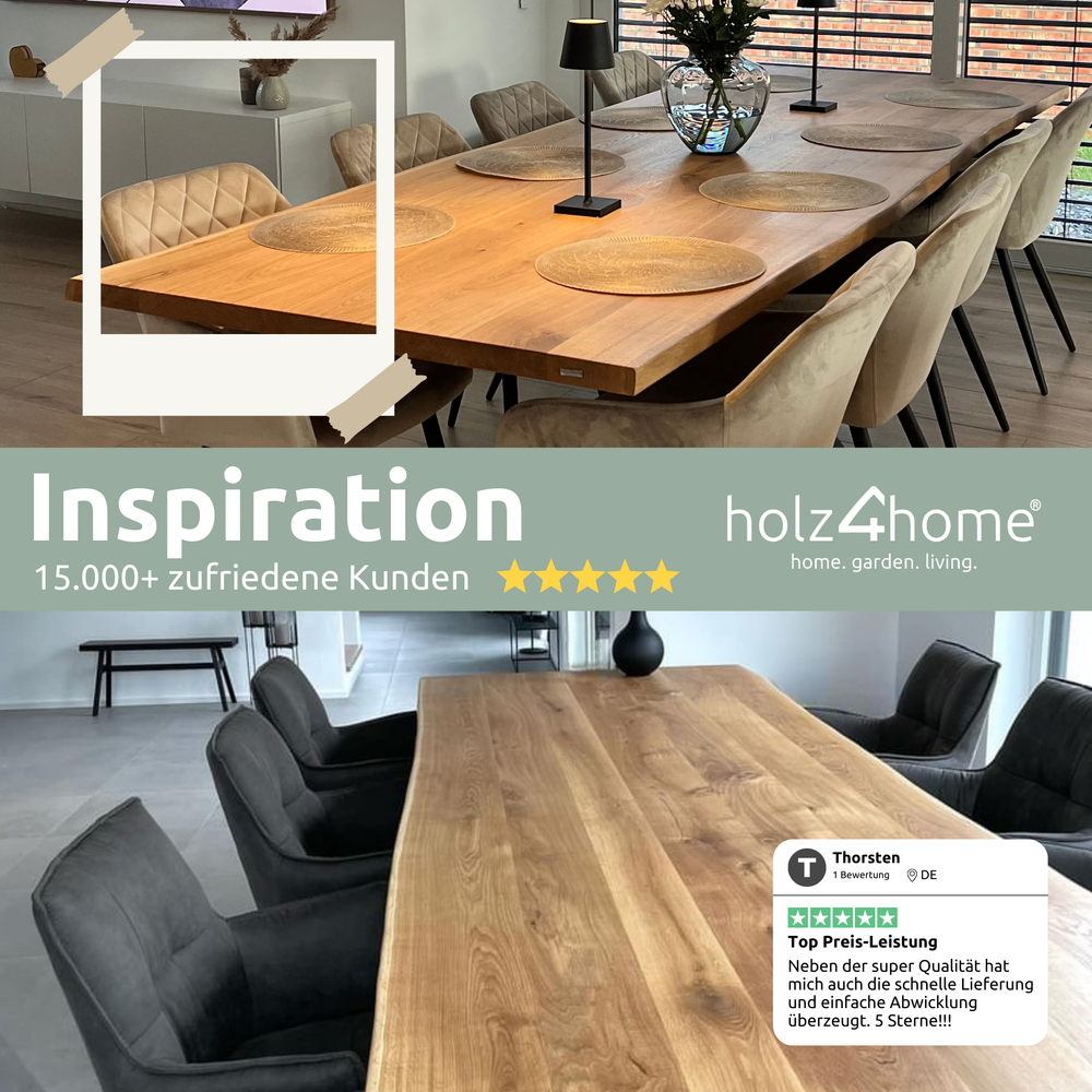Kleiner Massivholztisch mit Baumkante 140cm  x 80cm Trapez Gestell