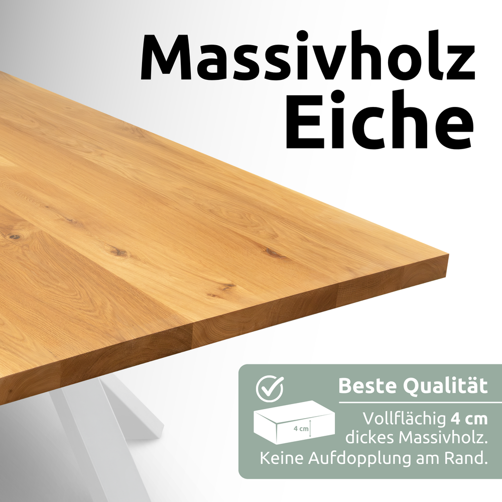 Kleiner Massivholztisch ohne Baumkante 140cm  x 80cm X-Struktur Gestell