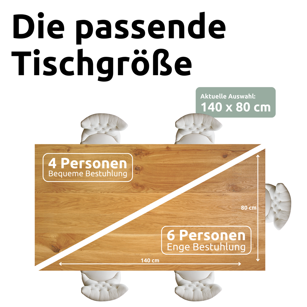 Kleiner Massivholztisch mit Baumkante 140cm  x 80cm Trapez Gestell