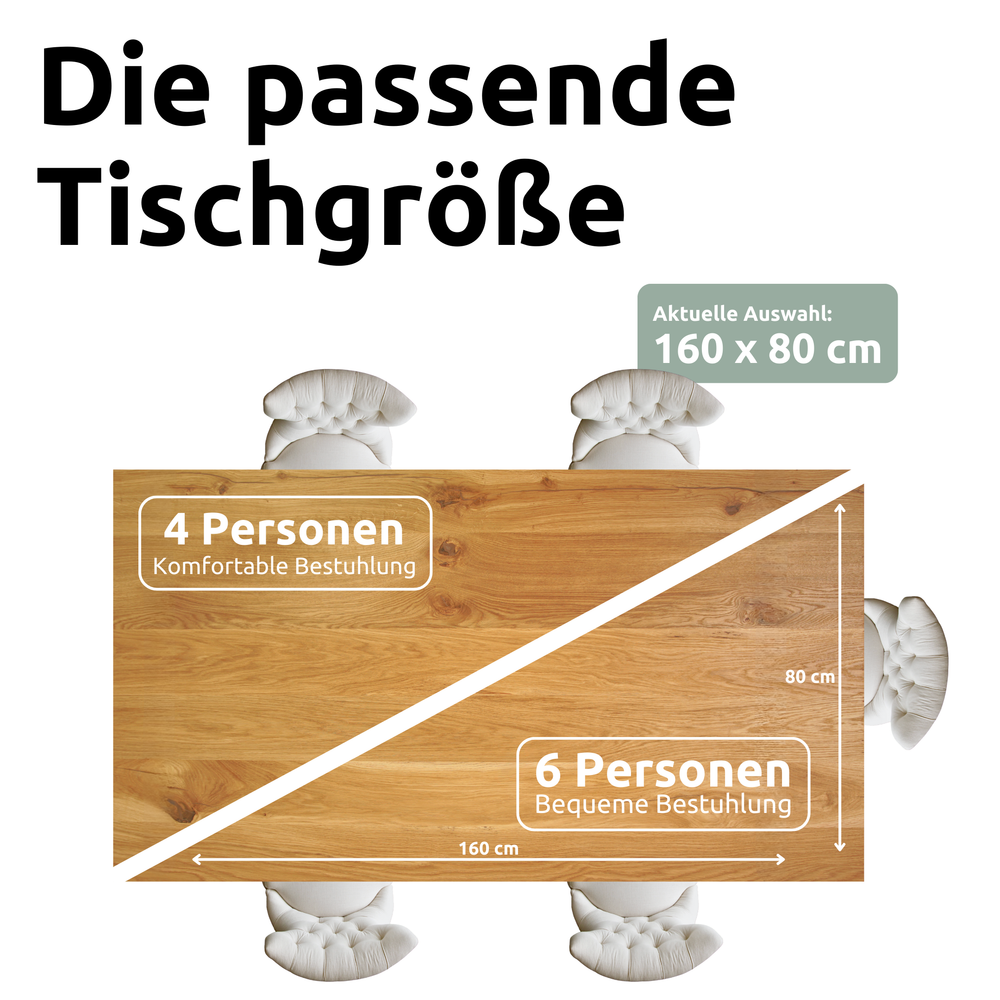 Kleiner Massivholztisch mit Baumkante 160cm  x 80cm X-Struktur Gestell
