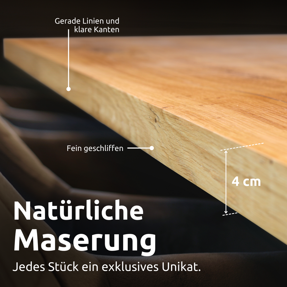 Kleiner Massivholztisch ohne Baumkante 140cm  x 80cm X-Struktur Gestell